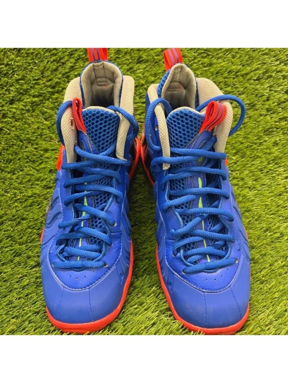 Nike Air Foamposite Pro Nerf Boys Size 5.5Y Blue Orange Athletic Shoes Sneakers